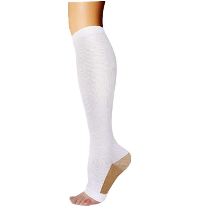 Compression Socks Calf Shaping Open Toe Knee High Stockings Compression Socks Fit For Varicose Veins Long Pressure Stockings: WhiteBrown / L-XL