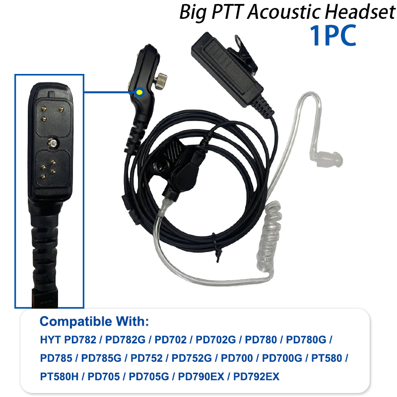 Walkie Talkie Headset Oortelefoon voor HYT PD700 PD700G PD702 PD705G PD752 PD780 PD782 PD785 PD785G PT580H Twee Manier Radio Mic Grote PTT: WHITE