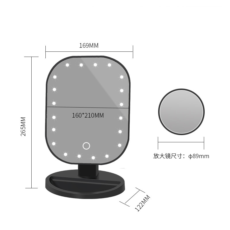 Lumière de nuit, écran tactile avec loupe, 20 perles LED, lampe de Table, réglable à intensité variable, double alimentation, miroir de maquillage à Led
