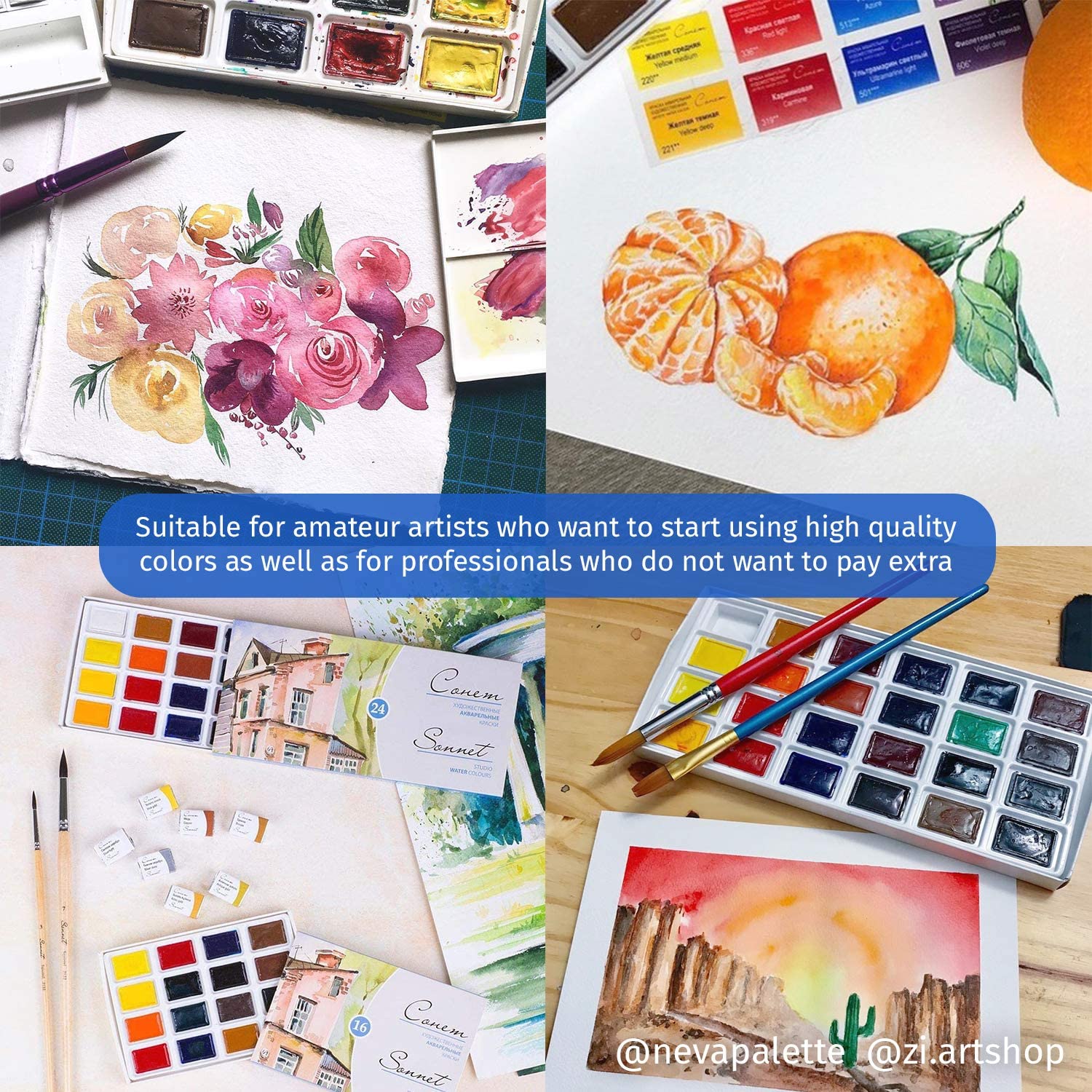 Sonnet-Set de pintura en acuarela para artistas, Set de 12/16/24/36 bandejas completas para profesionales, principiantes y entusiastas, ruso, White Nights