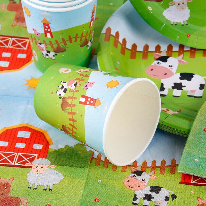 Husdyr engangsservise sæt papir plade kopper dyr fødselsdagsfest dekoration børneforsyning baby shower