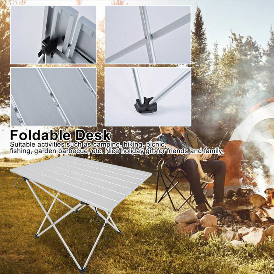 Holdbart bærbart aluminiumslegeringsbord sammenleggbart skrivebordbord utendørs piknik spisebord skrivebord krakk piknik sammenleggbart bord