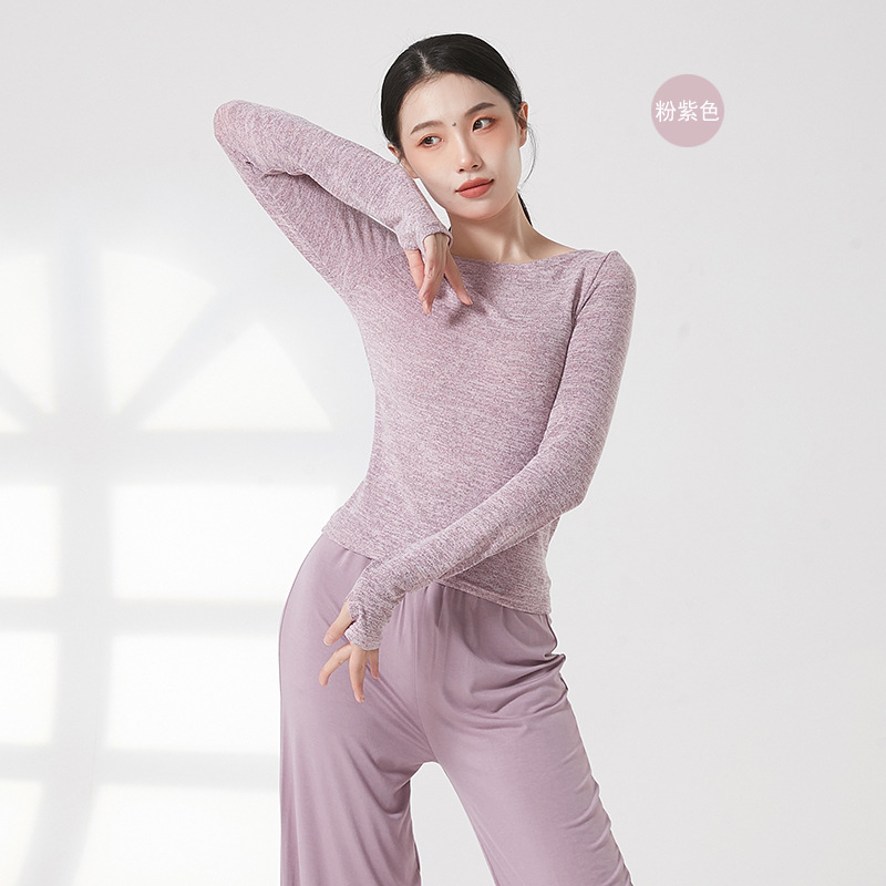 Dansen Praktijk Kleding Voor Vrouwen Folk Stijl Body Rijm Yoga Top Lange Mouw Duim Vinger Gat T-shirt Slim Moderne volwassenen 2XL