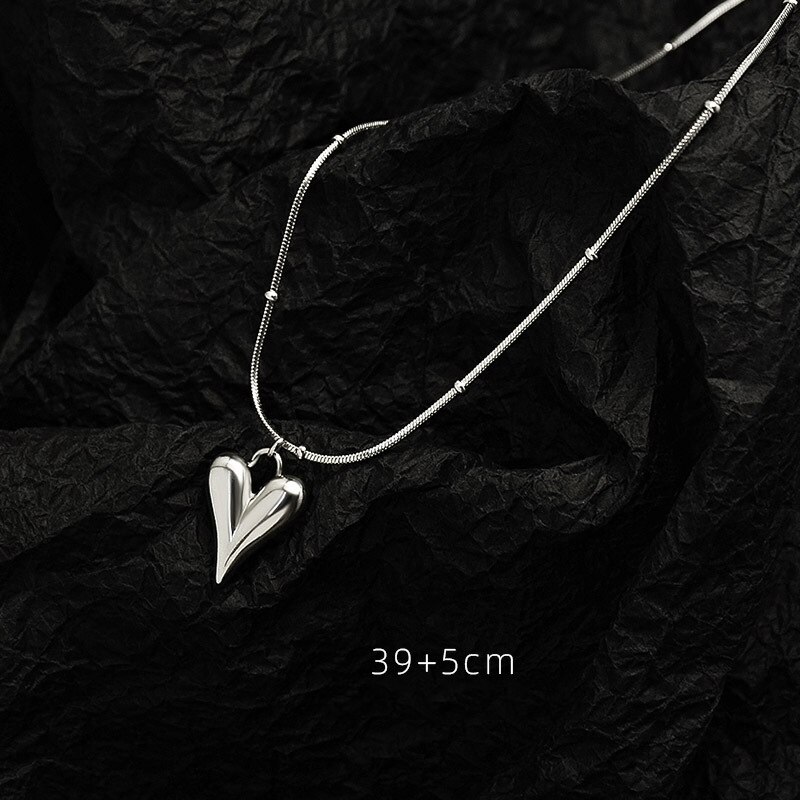 Ghidbk aço inoxidável frisado cobra corrente coração pingente colares rosa cor de ouro charme gargantilha colar feminino jóias acessório: silver
