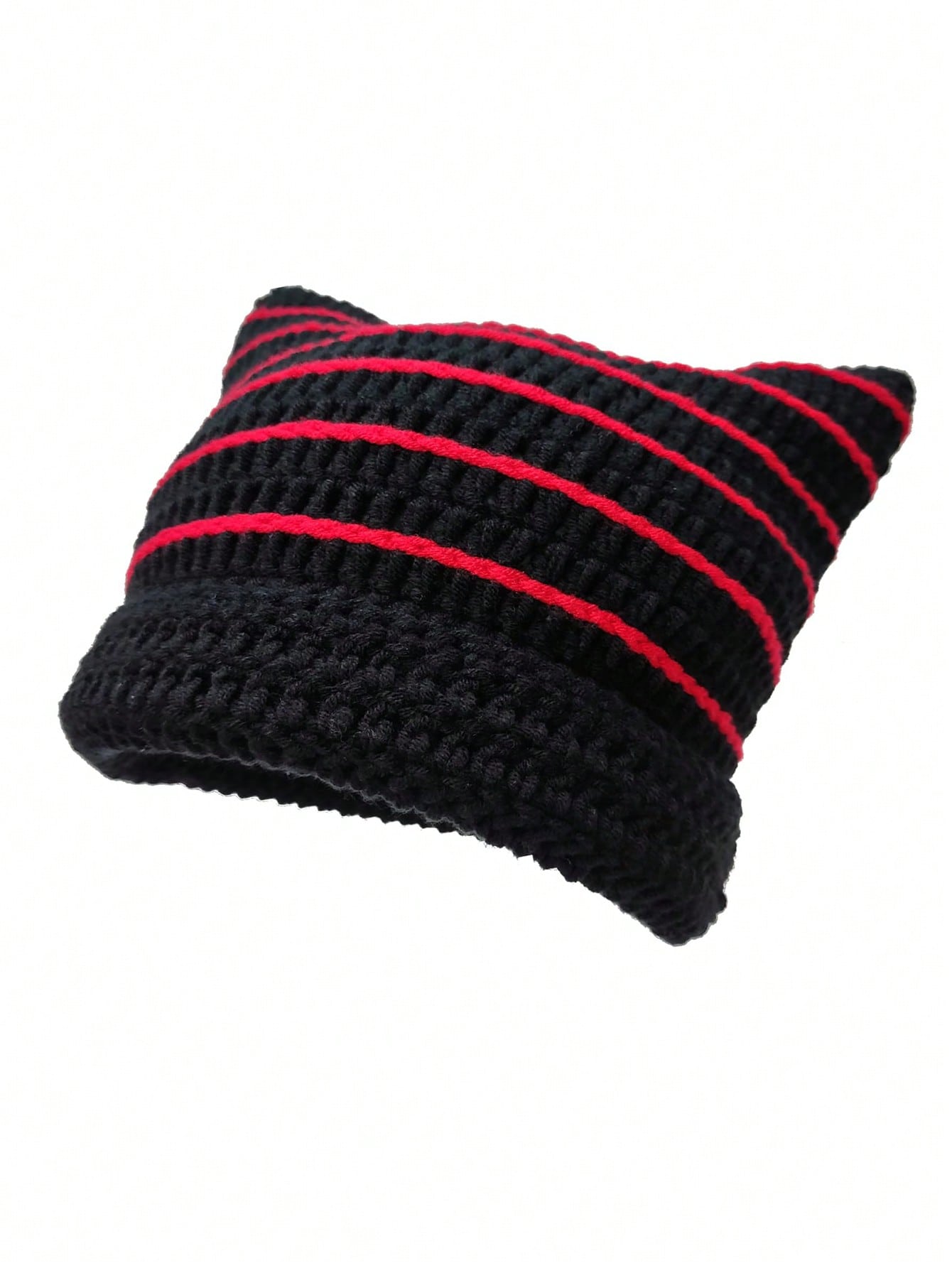 Corchet Cute Cat Ears Beanie Hat for Women Winter Striped Korean Y2K HipHop Cosplay Knitted Streetwear Men Skullies: Denmark Oak