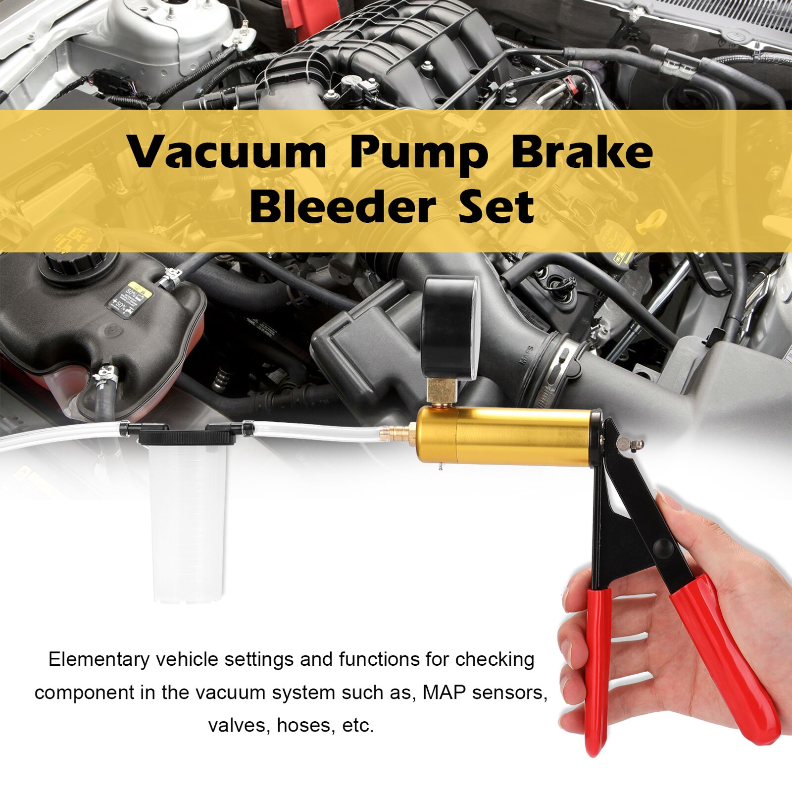 Car Auto Hand Held Vacuum Pressure Pump Brake Bleeder Adaptor Fluid Reservoir Tester Vacuum Bleeding Test Kits