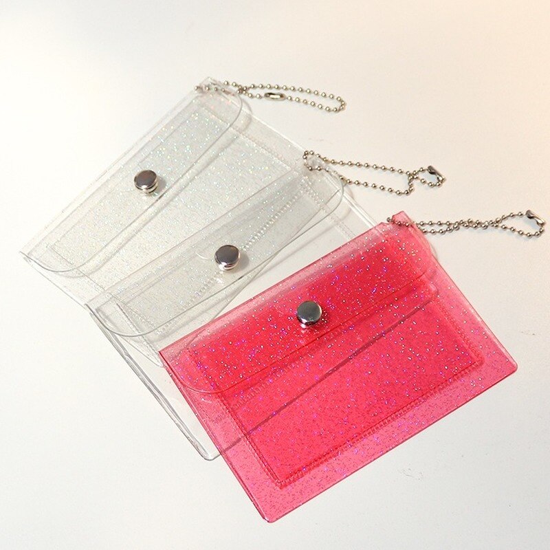 1PC porta carte di credito trasparente portafoglio per monete porta carte di credito per ragazze porta carte di credito porta Badge porta carte d'identità con portachiavi: random color 1pcs
