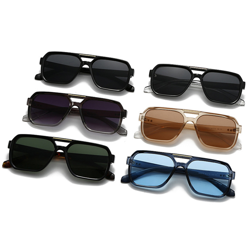 SO & EI, gafas de sol cuadradas de doble puente a la para mujer, remaches Retro, tonos de té azul UV400, gafas de sol con gradiente para exteriores para hombre