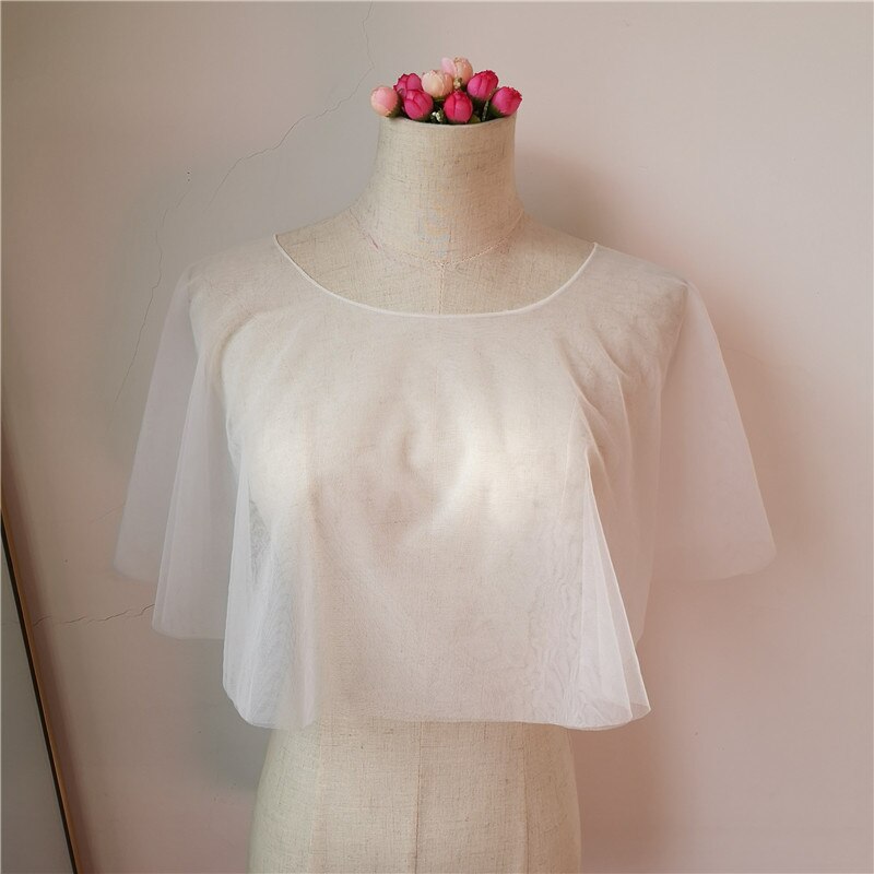 JaneVini Bruids Jas Simple Wedding Cape Brides Bolero Wit Sheer Soft Tule Bridal Schouder Wraps Shrug Mariage Avond Shawl: WHITE
