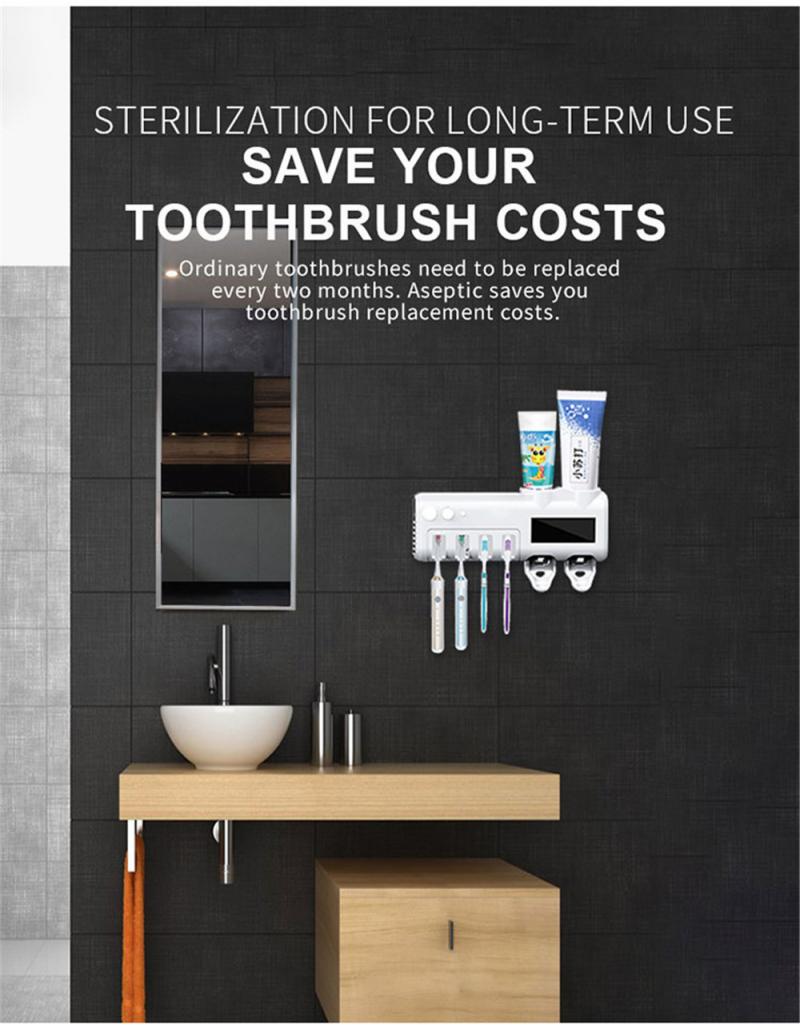 Automatic Ultraviolet Toothbrush Sterilizer UV Light Toothbrush Holder With Toothpaste Squeezing Dispenser Shelf