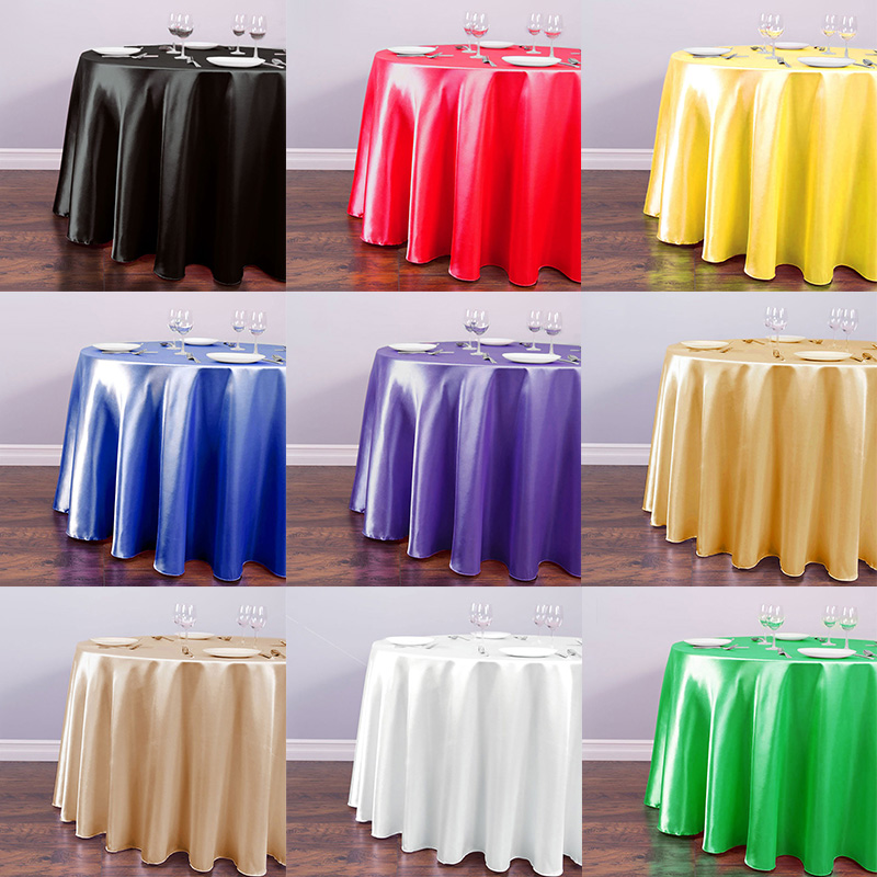 Mantel redondo de satén de 145cm, cubiertas de mesa de Color sólido para boda, cumpleaños, de Navidad, mantel redondo, decoración del hogar
