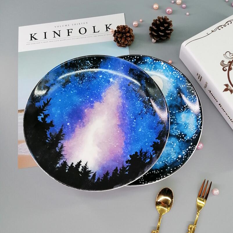 Scandinavische Stijl Keramische Star Sky Plaat Ontbijt Dessert Fruit Bruiloft Platen Woondecoratie Portie Schotel Keuken Gereedschap