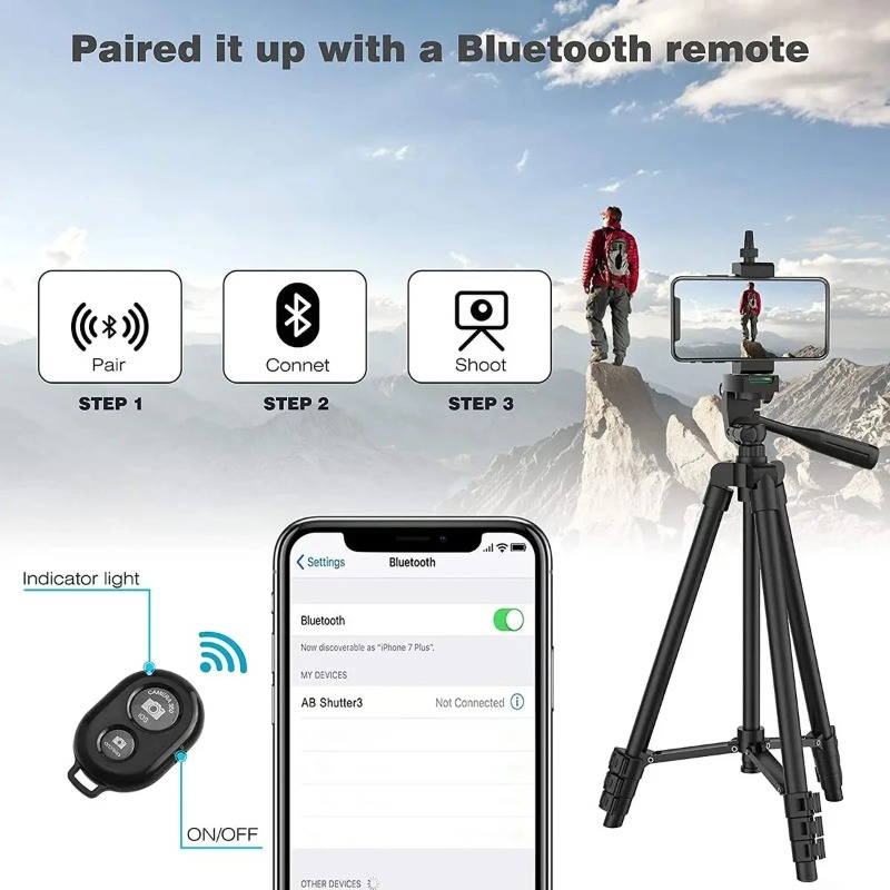 Trípode para teléfono, soporte de trípode para teléfono con grabación de vídeo de 100cm con control remoto Bluetooth, soporte Universal para fotografía de teléfono y cámara