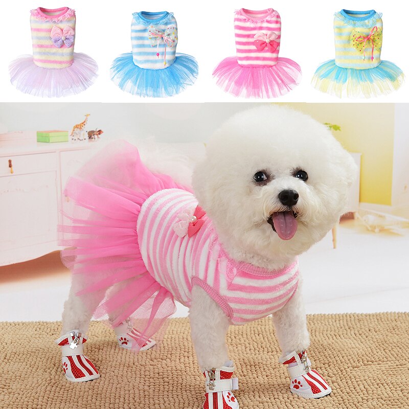 Cão engraçado roupas moda pequeno cão vestido de casamento saia filhote de cachorro roupas para animais de estimação listrado flanela cão vestido de princesa quente