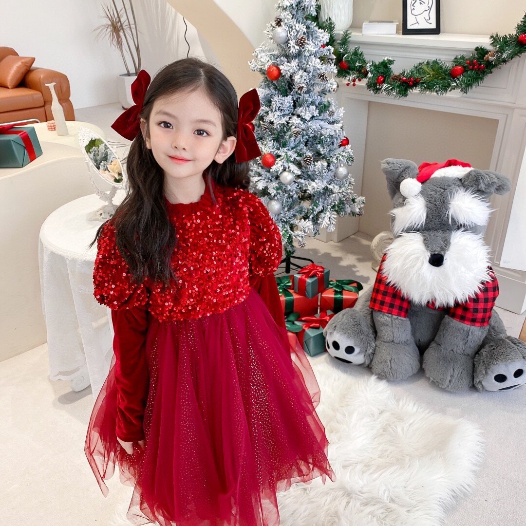 Tongbao-vestido de terciopelo y zorro plateado para niña, vestido de princesa de terciopelo con lentejuelas, para otoño e invierno, Año , Navidad y Año ,