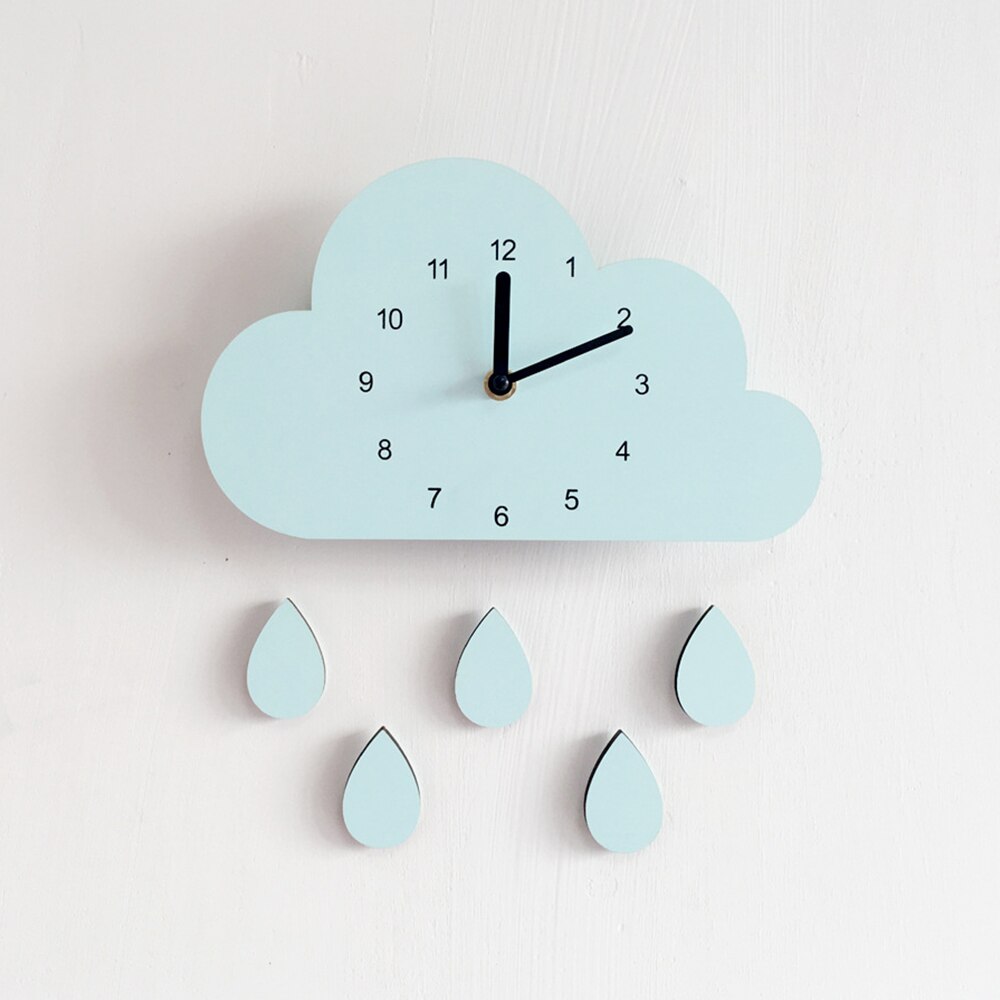 Kids Slaapkamer Wandklok Leuke Cloud Raindrop 3D Wandklokken Voor Kinderkamer Klok In De Nursery Houten Duurzaam Kind home Decor