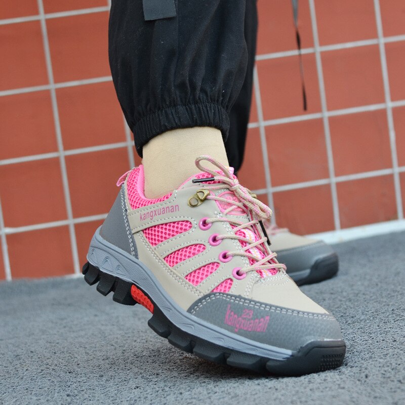 Zapatos de seguridad cómodos y ligeros para mujer, zapatillas de protección para el trabajo, transpirables, con punta de acero, botas industriales