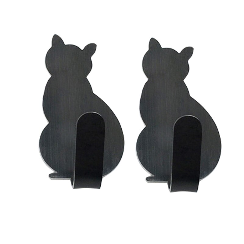 Kat Vorm Opslag Houder 2 Stks/set Zelfklevende Haken Voor Badkamer Keuken Hanger Stick Op Wall Opknoping Deur Kleding Handdoek rekken: Space Gray-2PCS