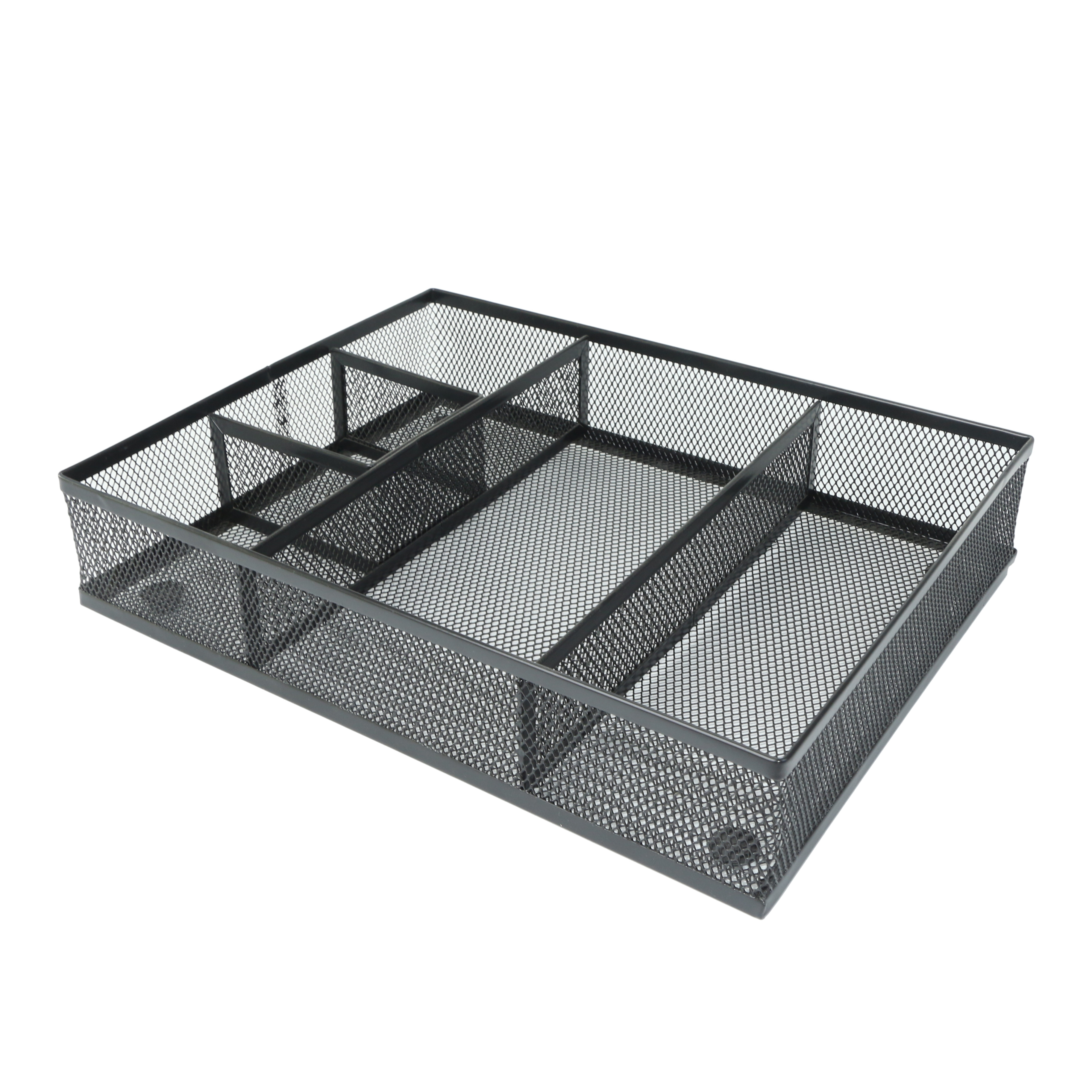Metal Mesh Desk Organizer, Office Drawer Divider Organizer Tray with 5 Compartments, Accessories for Stationery Makeup Kitchen