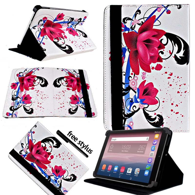 KK&LL For Alcatel OneTouch Pixi 3 10 inch - Leather Tablet Stand Folio Cover Case + Free stylus: Rose