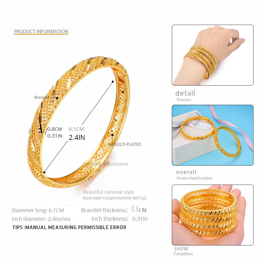 Wando 4 pièces De Mariage Couleur Or Bracelets pour Femmes Mariée Bracelets Éthiopien/france/Afrique/Dubai Bijoux (A: fermé) B: Ouvert