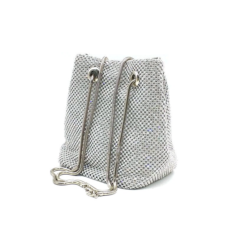 Casual women evening party cross body bag solid crystal handbag shining diamonds purses bridal wedding bag: Silver clutch