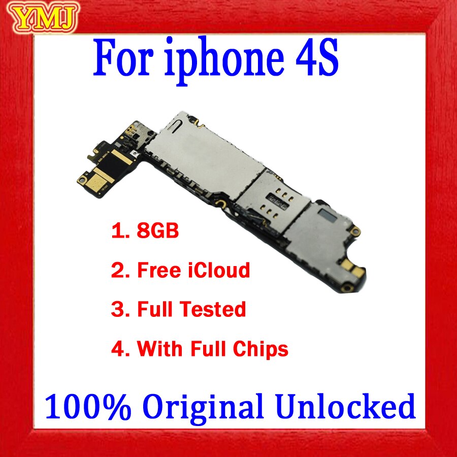 Voor Iphone4 4S 5 5C 5S Moederbord, 100% Originele Ontgrendeld Voor Iphone 4 5 Moederbord Met Volledige Chips & Ios Systeem, 8Gb/16Gb/32Gb/64: For 4S 8GB