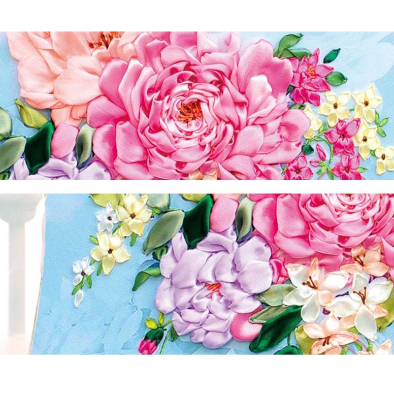 3D DIY Flower Ribbon Embroidery Cushion kit for Beginner Pillowcase Needlework Cross Stitch Sewing Craft Home Decor 45x45cm