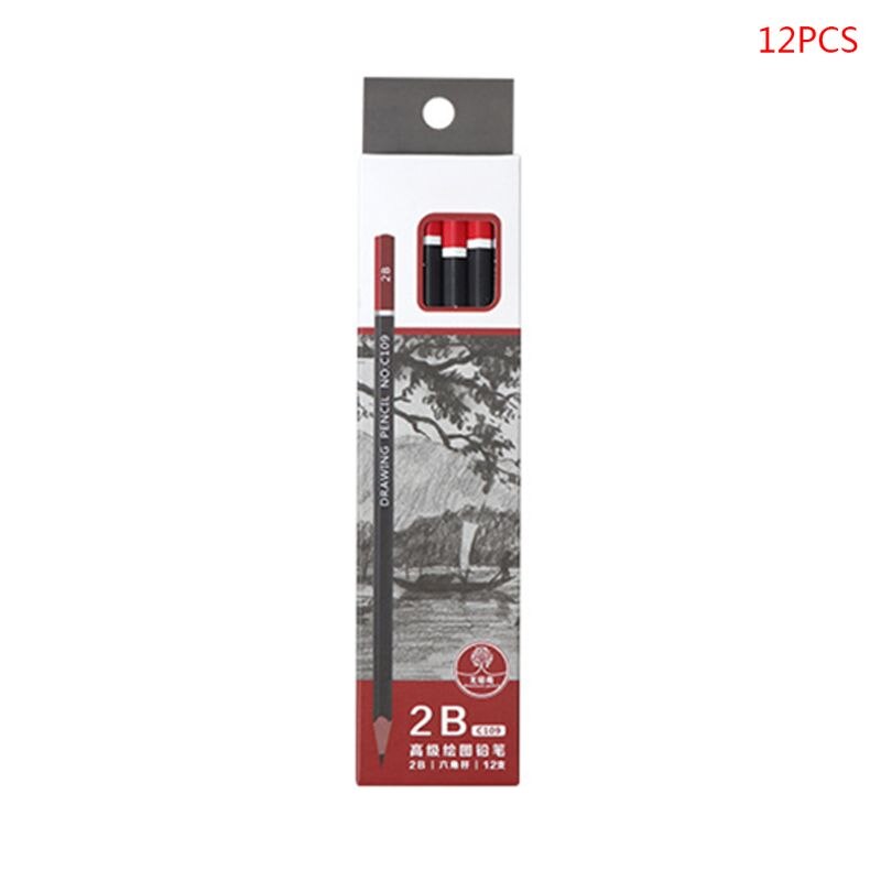 Lápiz de grafito para escritura de bocetos, 12 unidades/caja, 2H HB 2B 3B 3H 4B 5B 6B 8B 10B, suministros escolares de oficina: 2B