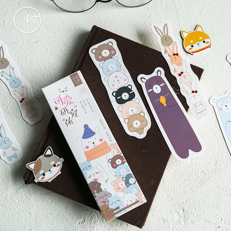Marcapáginas de colores para libros, marcapáginas de papel de dibujos animados, oso, perro, promocional, Stationery-W-SQ-649, 30 unids/lote