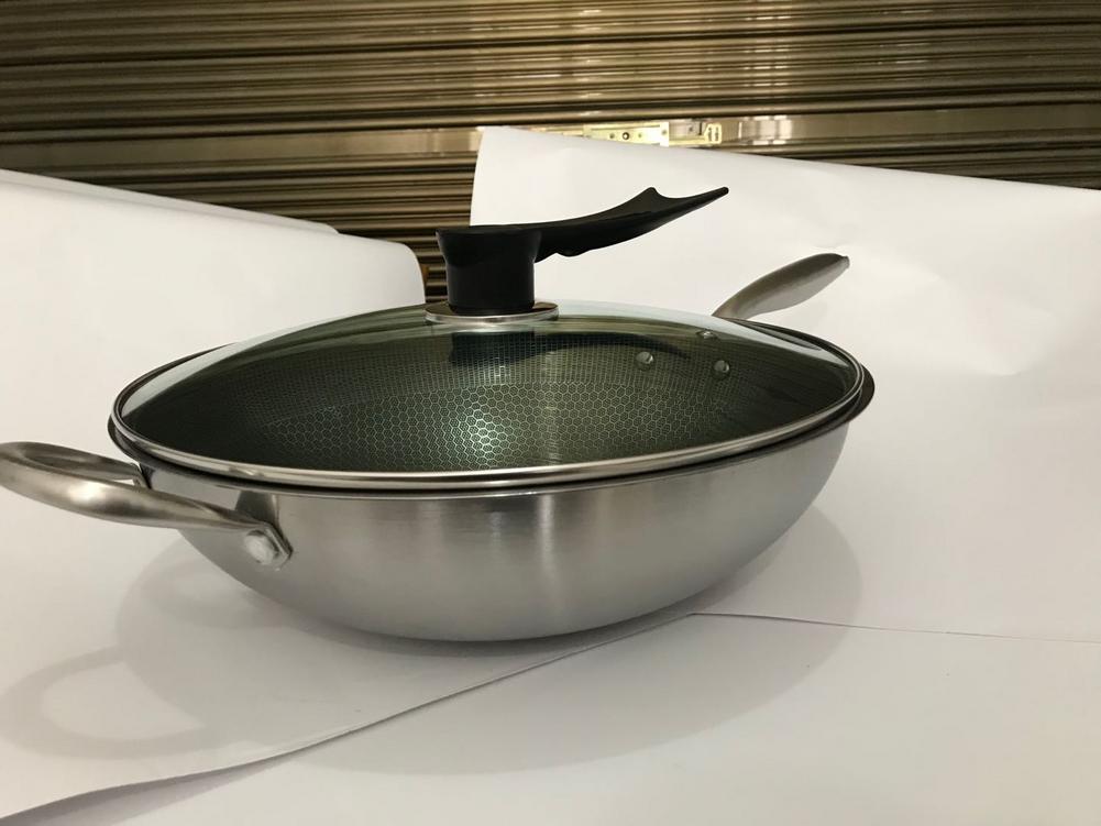 Anti-aanbak Koekenpan Roestvrijstalen Wok Honingraat Koekenpan Met Glazen Deksel Bak Pan Keuken Kookgerei Rookloze Koekenpan