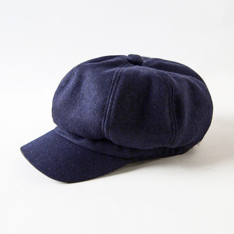 Sombrero de invierno y estilo coreano para niños, gorro de lana estilo británico Retro octogonal, gorra artística versátil, gorro de pintor cálido, gorro de Newsboy Ja: C029 Navy Blue