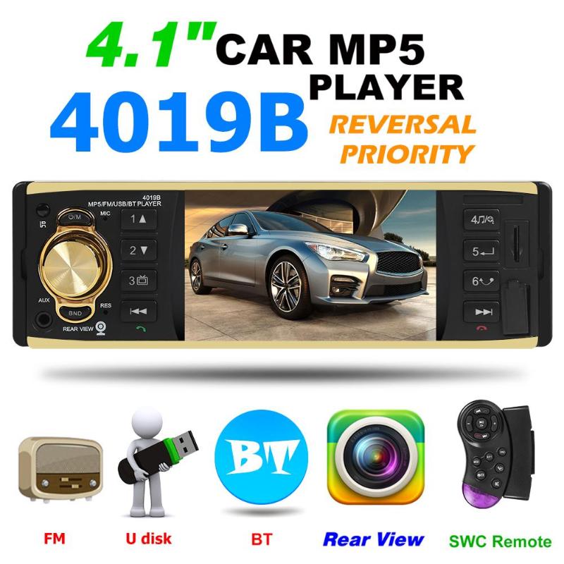 4019B In Dash Car Stereo 4.1 inch Bluetooth AUX USB Radio Digital Media Receiver with Preset Aux Audio Input Reset Key