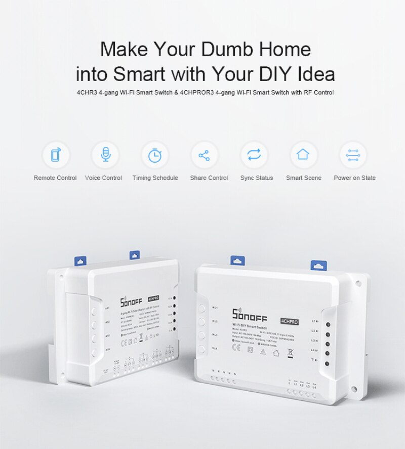 SONOFF 4CH R3/PRO R3 Smart Switch 4-channel WIFI Smart Home Timer Light DIY Smart Switch Work With EweLink Alexa Google Home