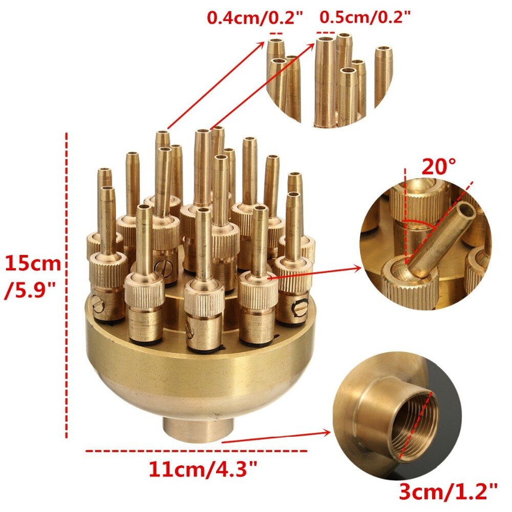 1.2 " 3 lag springvand dyse 17 sprinkler spray hoved dam pool messing til haven