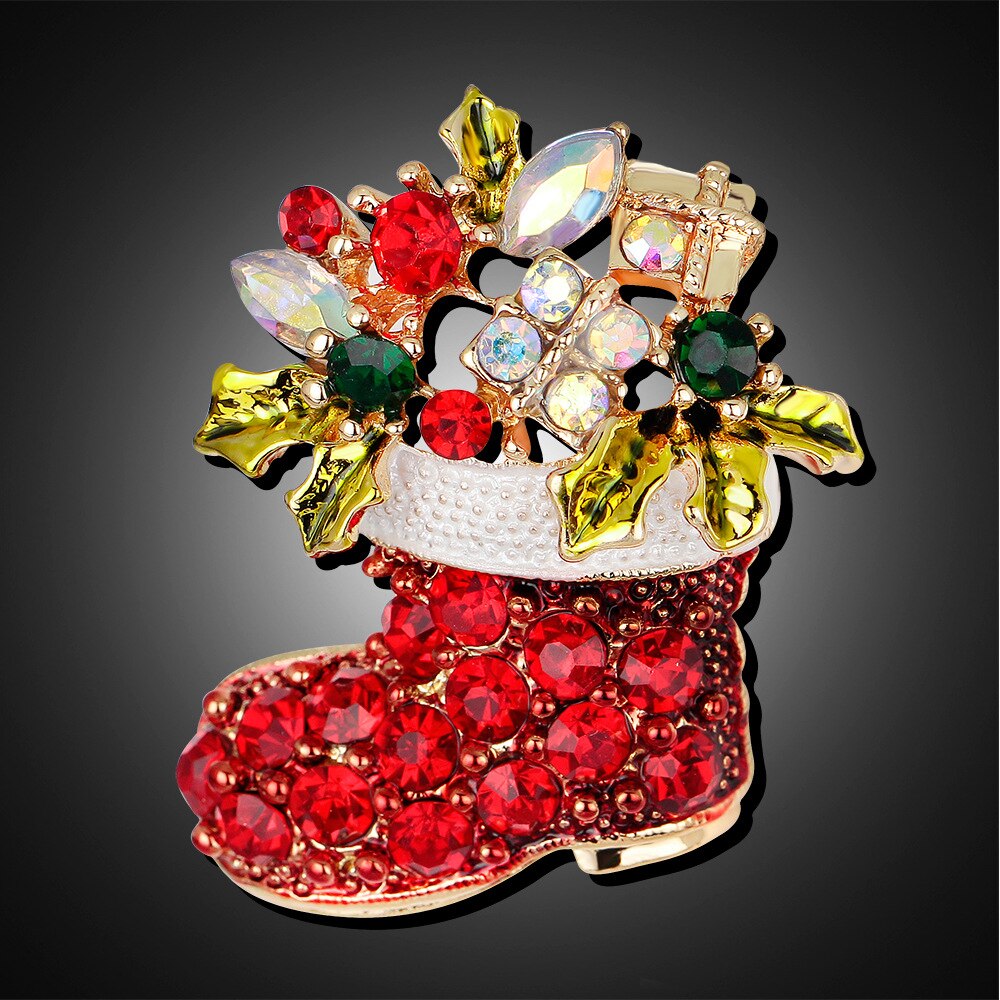 JUJIE Christmas Shoes Brooches For Women Female Red Enamel Boots Pins Jewelry