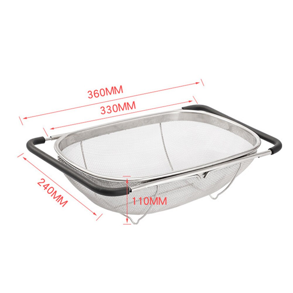 Retractable Drain Basket Rubber Grip Handle Stainless Steel Oval Colander Sink Vegetable Draining Rack Drain Wash Sink Strainer: L (24X34 X11CM)
