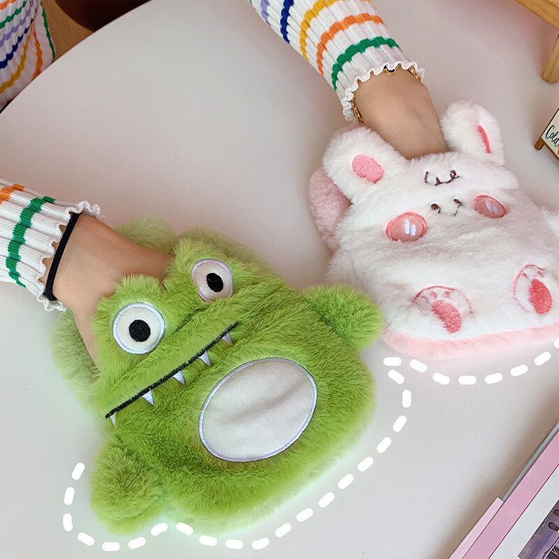 Japonais mignon dessin animé bouillotte hiver en peluche main plus chaude fille portable double couche petit sac d'injection d'eau