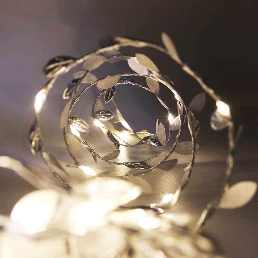 Green Leaf Led String Light DC 5V 2m/3m/5m/10m Battery Powered Garland Vine Fairy Lights for Xmax Christmas Party Wedding Decor: Silver / 5m 50LED