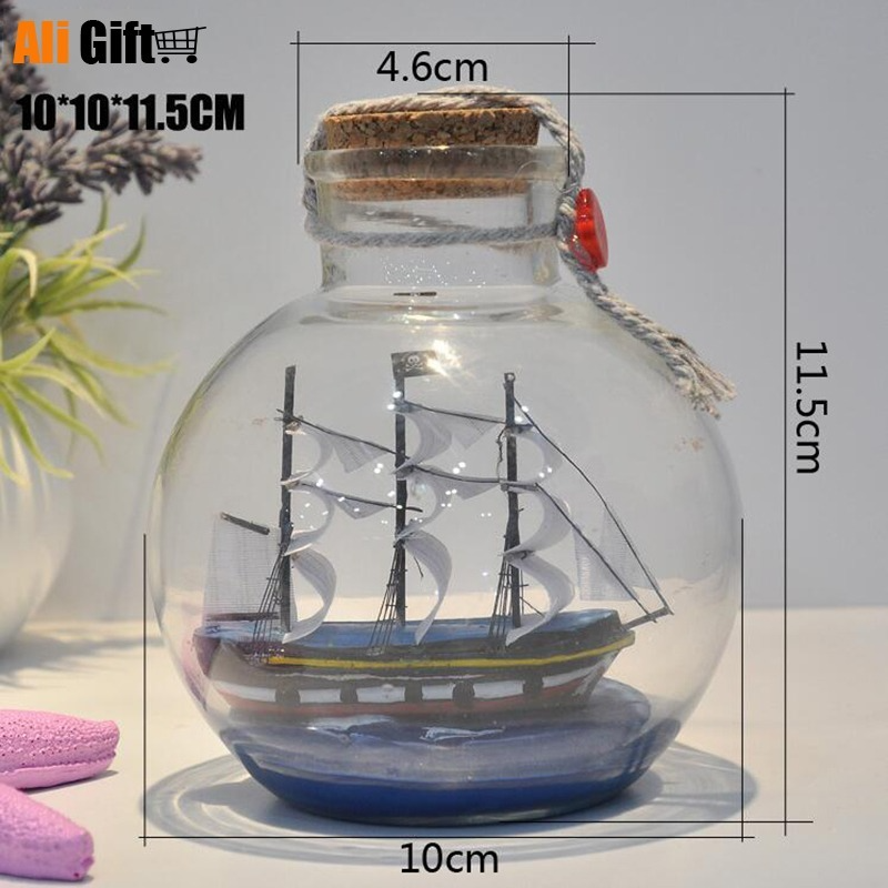 Home Decor Mini Sailing Pirate Boat Ship Small Wood Cork Glass Drift Charm Wishing Bottle Vial Valentine's Day