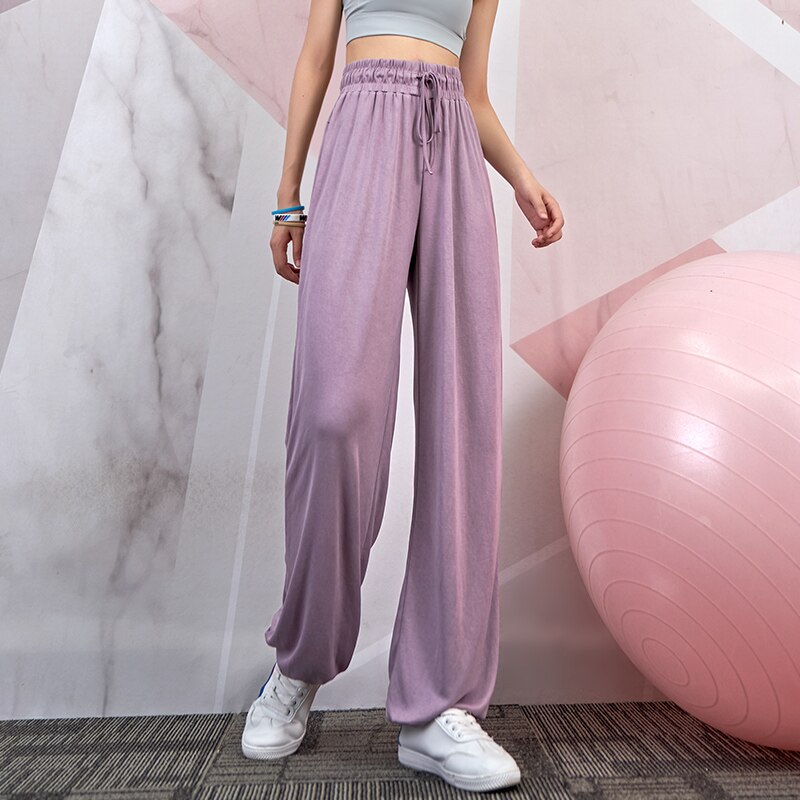 Women's loose-fitting track pants, loose running straight pants, slimming fitness pants, high waist yoga pants, summer thin wome: Purple / L