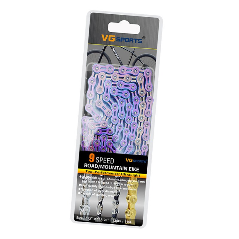 Vg sport 8-11 speed 116l fiets fietsketting mtb racefiets half/holle legering ultra lichte ketting vervanging voor 8/9/10/11 speed: 9s regenboog h holle