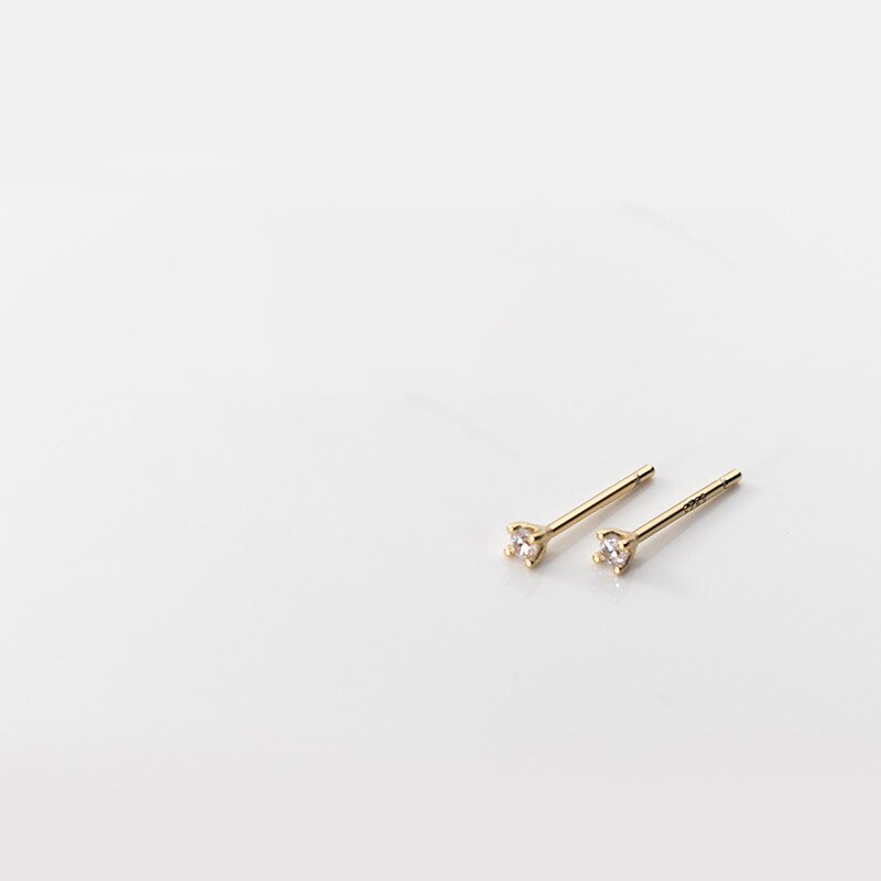 Mini-Zirkon-Ohrstecker aus 925er-Sterlingsilber, echter feiner Schmuck, minimalistische kleine Ohrstecker für Frauen, Silber 925, koreanisches Mädchen: Gold