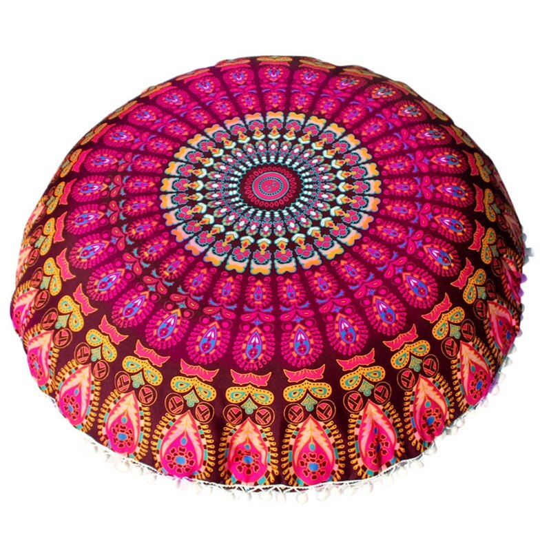 Pillow Case Large Mandala Floor Pillows Round Bohemian Meditation Cushion Cover Ottoman Pouf Pillowslip Home Decor: C