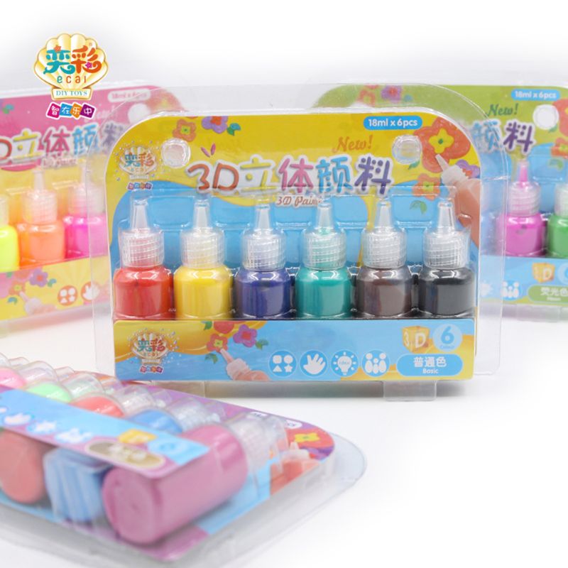 Kids 3D Acrylic Paint Pigment Set for Children Graffiti DIY Painting Drawing Tools Art Supplies 6 Colors