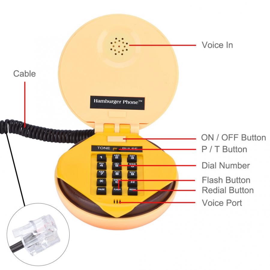 Funny Gadgets Emulational Hamburger Telephone Wire Landline Phone