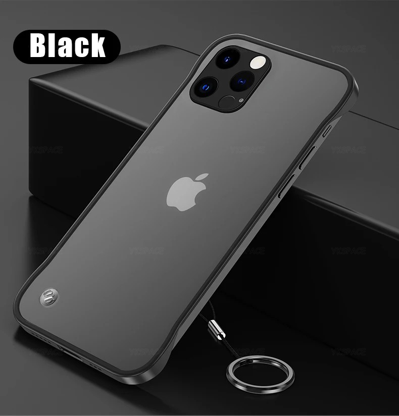 Frameless Matte Case with Camera Len Protection for iPhone 13 Mini 14 15 Pro Max Plus Shockproof Bumper No borders Hard PC Cover: Leather / black