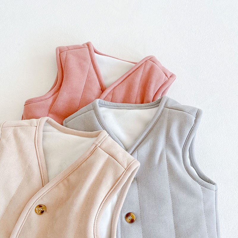Winter 3-36M Baby Meisjes En Jongens All-Match Gewatteerde Verdikte Warm Puur Katoen Vest Baby Effen kleur Vest Vest Jas