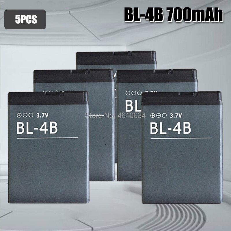 Batería de BL-4B Original para NOKIA, 2505, 3606, 3608, 2670, 2660, 2630, 5000, 6111, 7070, 7088, 7370 mAh: 5pcs
