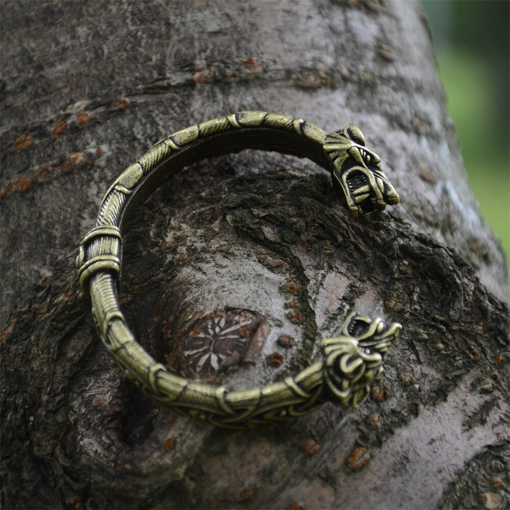 Tête de loup femmes hommes manchette Bracelet Viking Bracelet trinité noeud amulette nordique Vikings accessoires décoration bijoux directe: Bronze antique plaqué